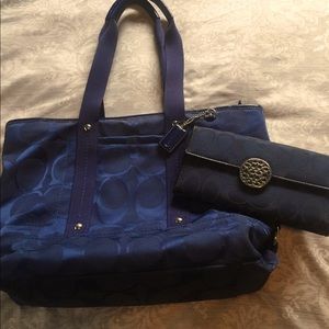 Blue coach handbag and wallet